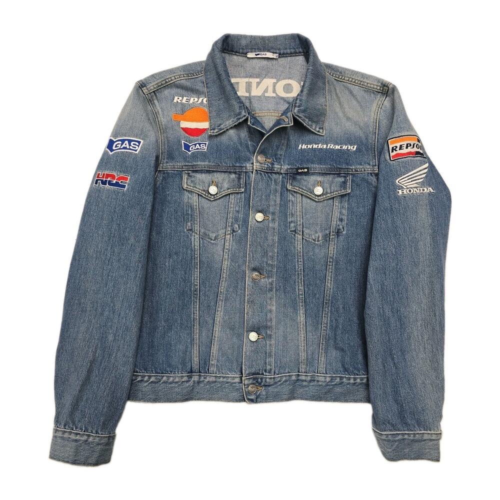 VTG GAS x Honda Repsol Racing Denim Trucker Jacket Men L XL MotoGP Y2K Blue